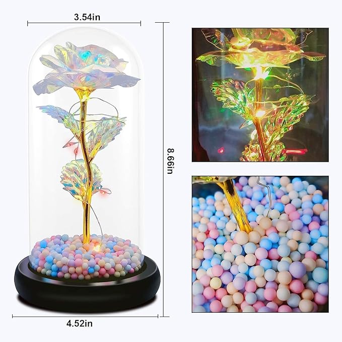 Artificial Tulips in Crystal Box, Galaxy Glass Rose Flower with LED Light Great Gift Ideas for couples