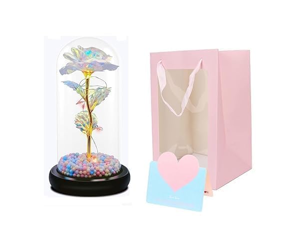 Artificial Tulips in Crystal Box, Galaxy Glass Rose Flower with LED Light Great Gift Ideas for couples